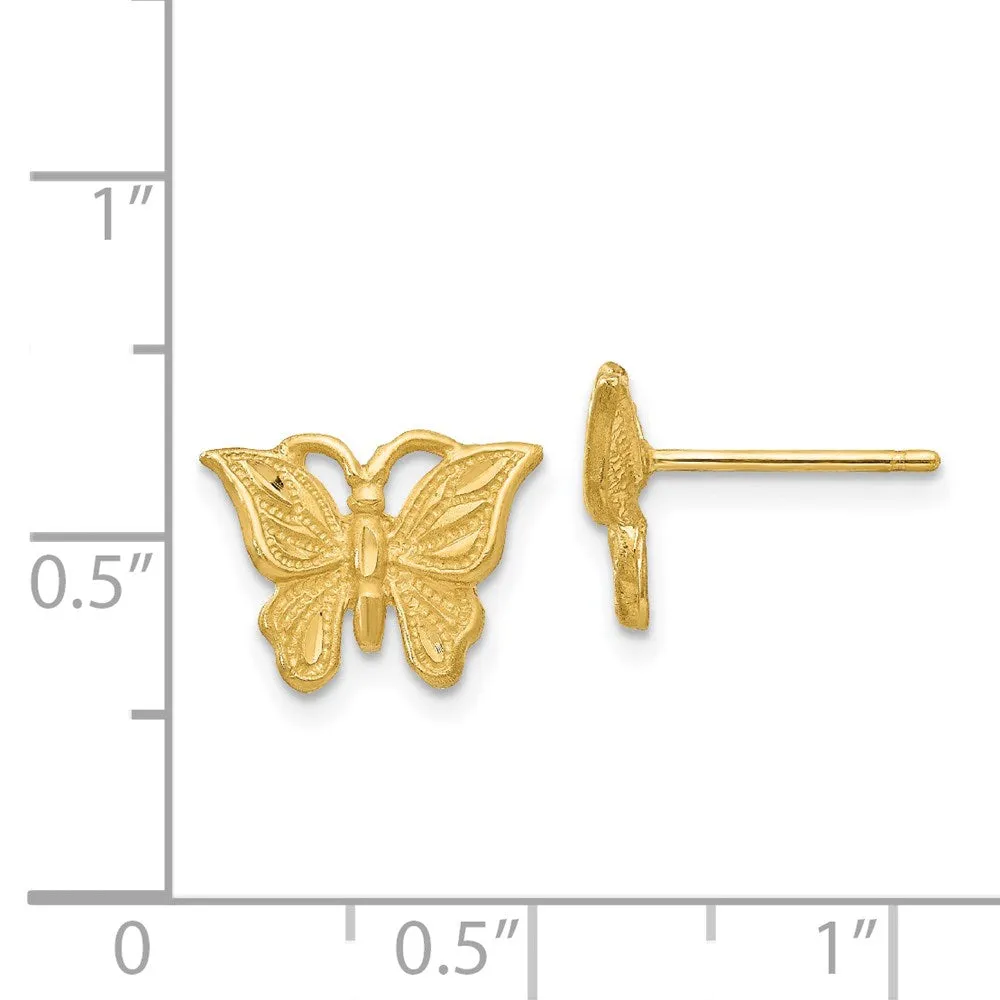 14K Yellow Gold Diamond-cut Butterfly Earrings