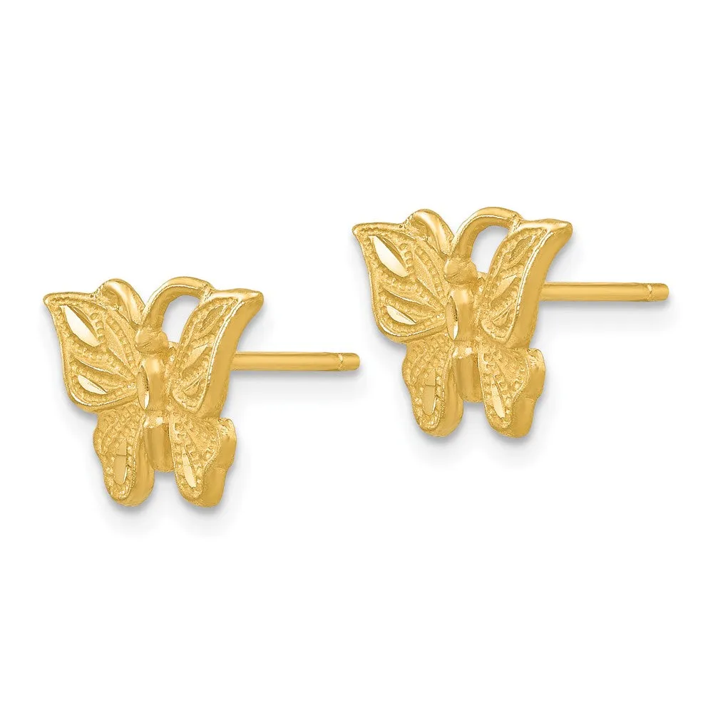 14K Yellow Gold Diamond-cut Butterfly Earrings