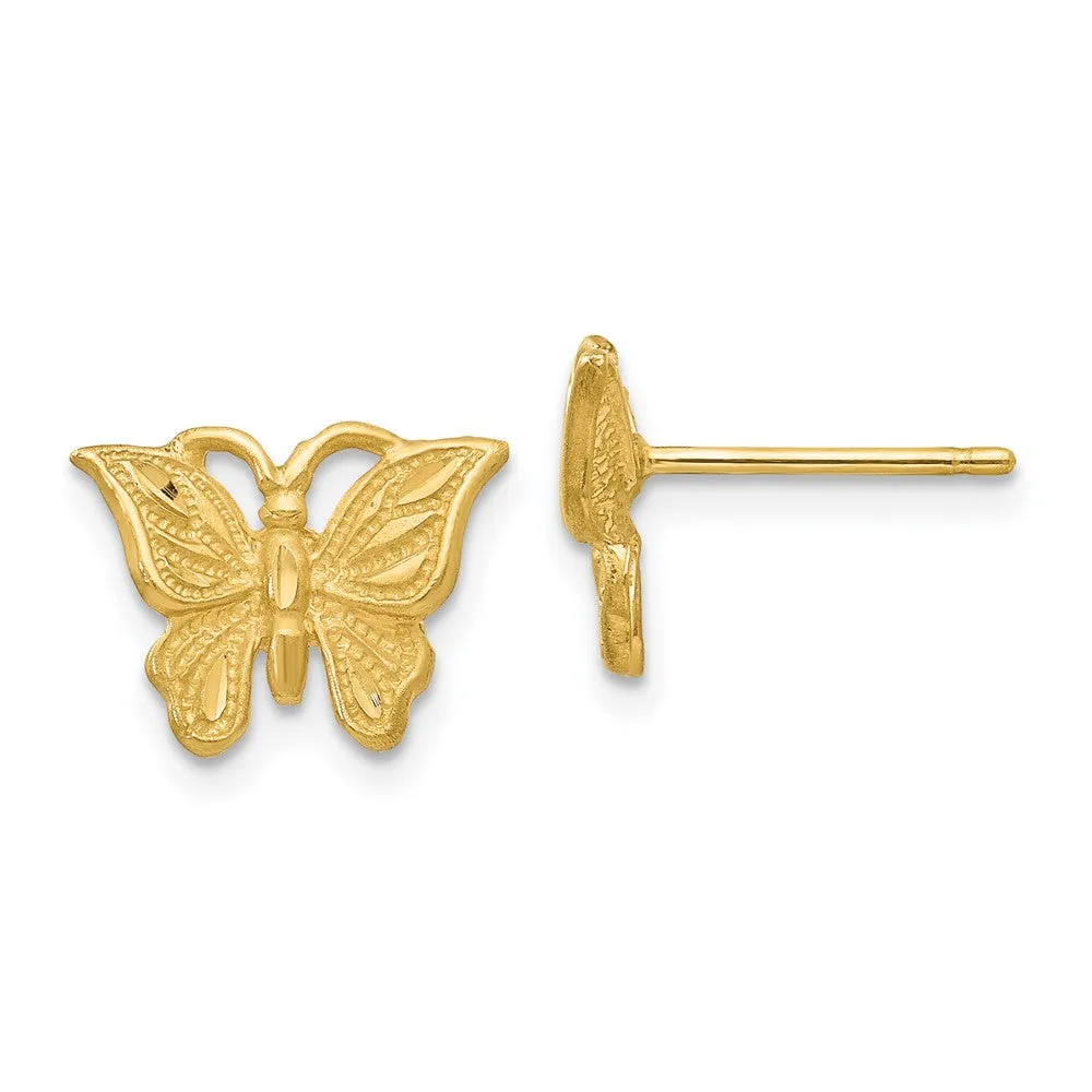 14K Yellow Gold Diamond-cut Butterfly Earrings