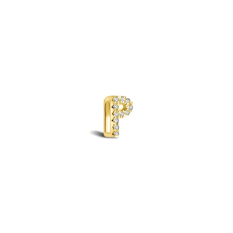 18k Gold Initial Letter "P" Diamond Pandent   Necklace