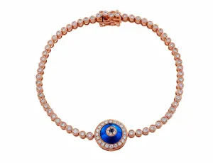 18kt Rose Gold Diamond Topaz Evil Eye Bezel Set Bracelet