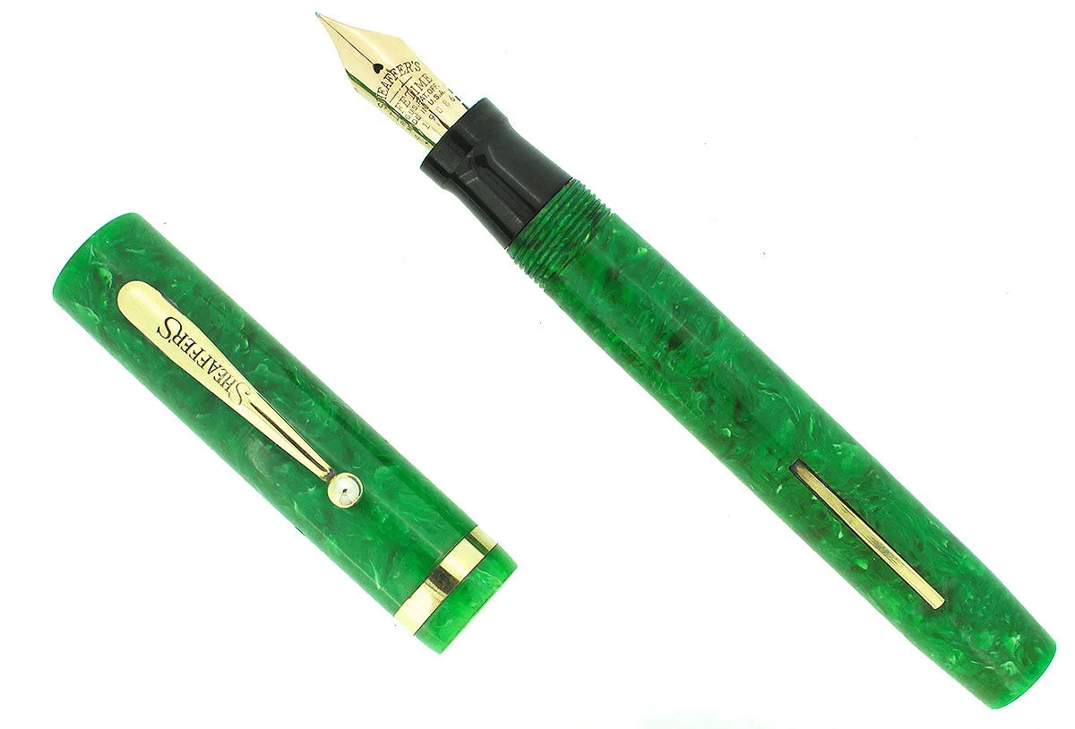 1930S SHEAFFER SENIOR JADE CELLULOID FLAT TOP FOUNTAIN PEN RESTORED