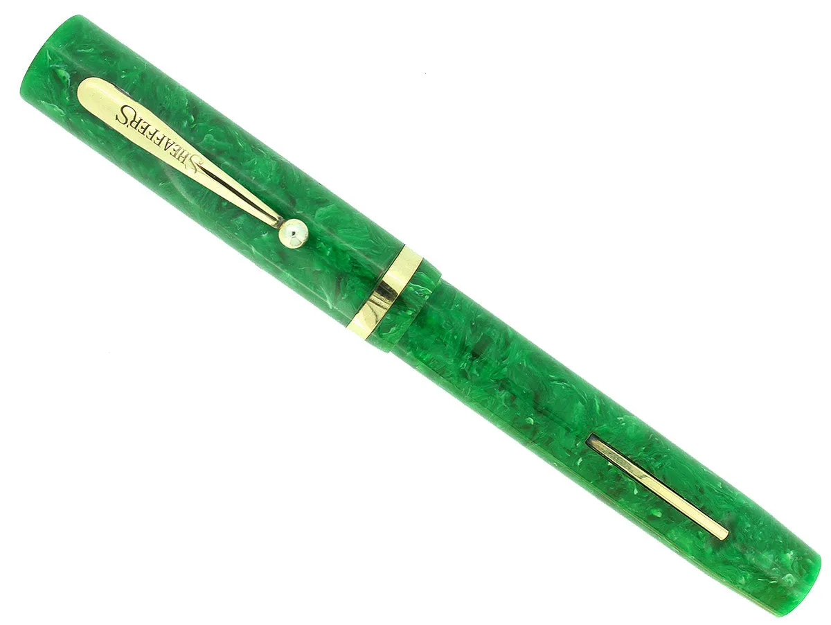 1930S SHEAFFER SENIOR JADE CELLULOID FLAT TOP FOUNTAIN PEN RESTORED