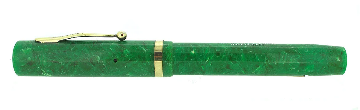 1930S SHEAFFER SENIOR JADE CELLULOID FLAT TOP FOUNTAIN PEN RESTORED