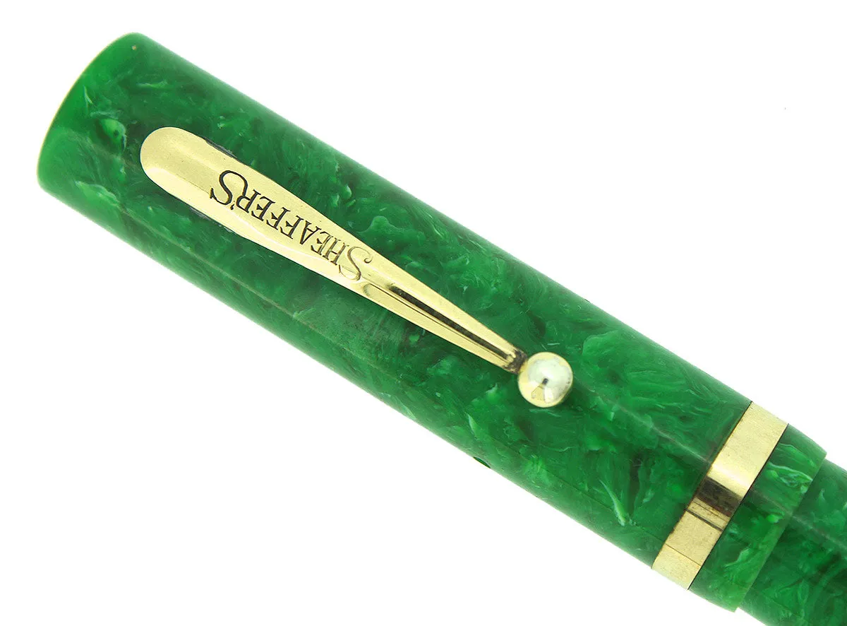 1930S SHEAFFER SENIOR JADE CELLULOID FLAT TOP FOUNTAIN PEN RESTORED