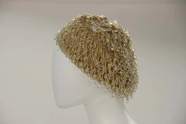 1960s Bob Green for Irene New York Gold and Crystal Chandelier Beret