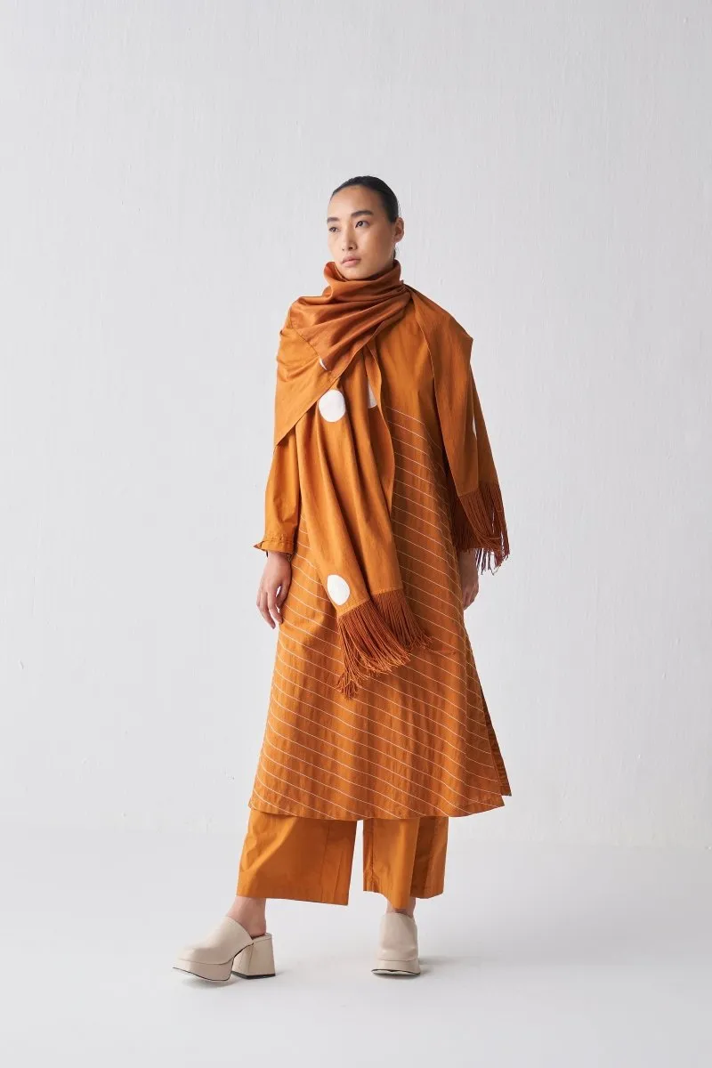 Asymmetric Stripe Tunic Co ord - Rust