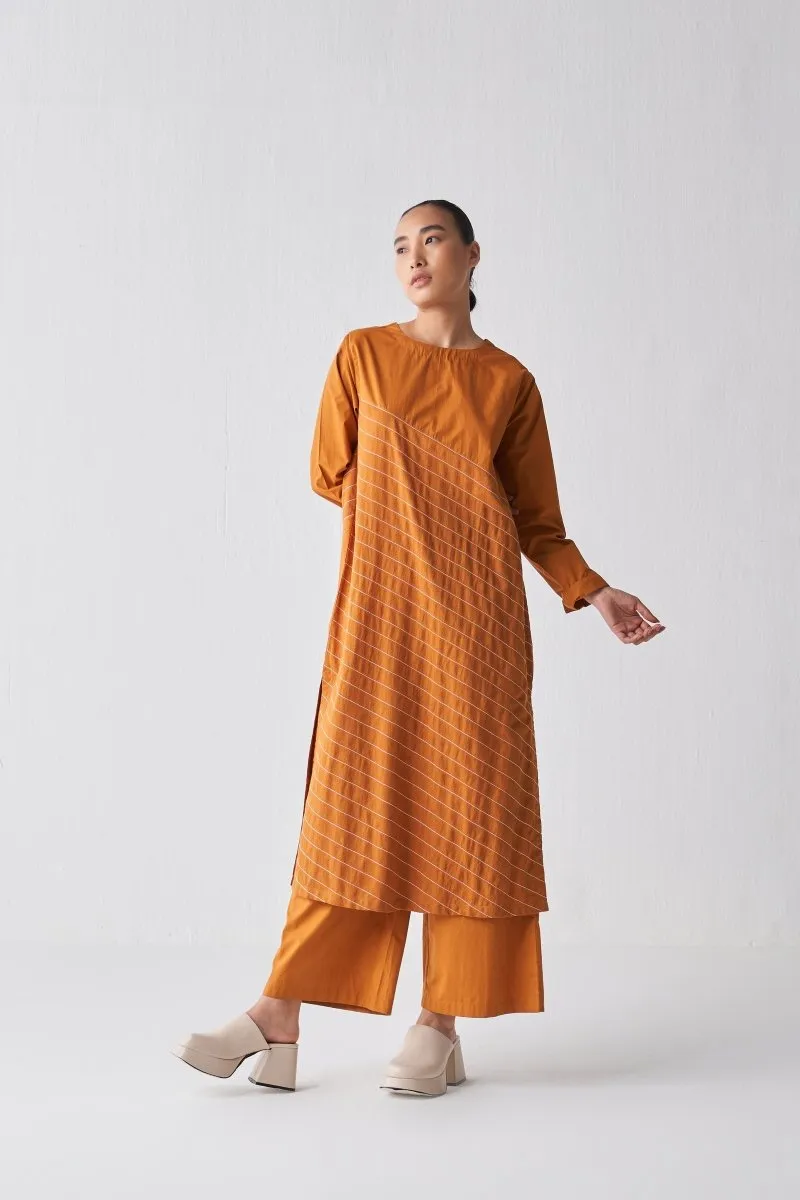 Asymmetric Stripe Tunic Co ord - Rust