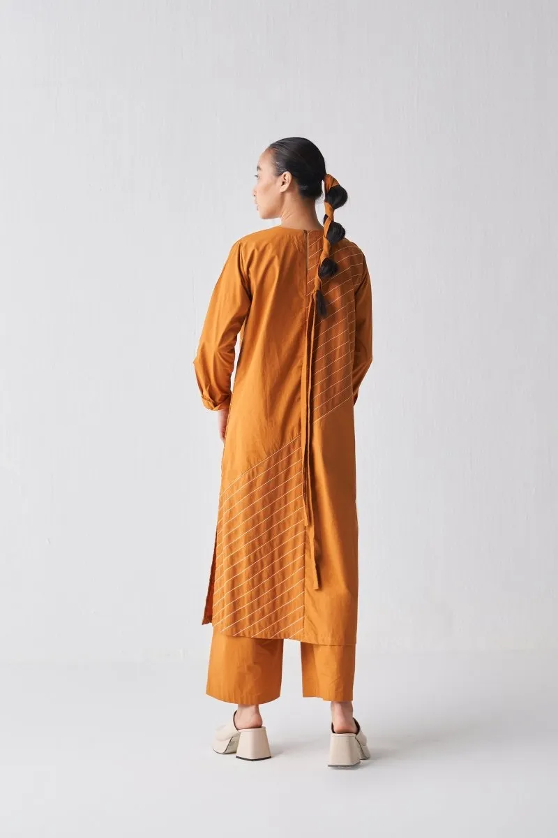 Asymmetric Stripe Tunic Co ord - Rust