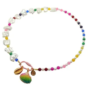 Beach Charms Rainbow Jade Freshwater Pearl Necklace