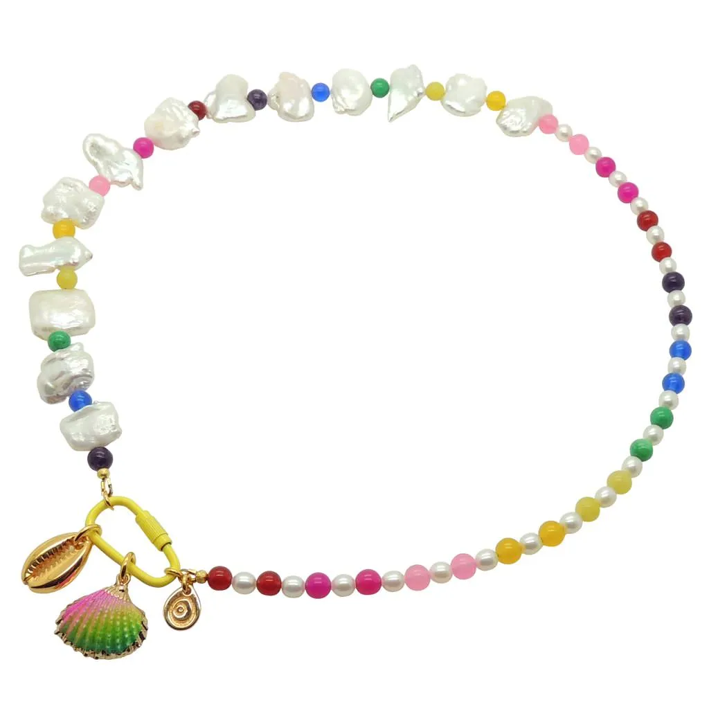 Beach Charms Rainbow Jade Freshwater Pearl Necklace