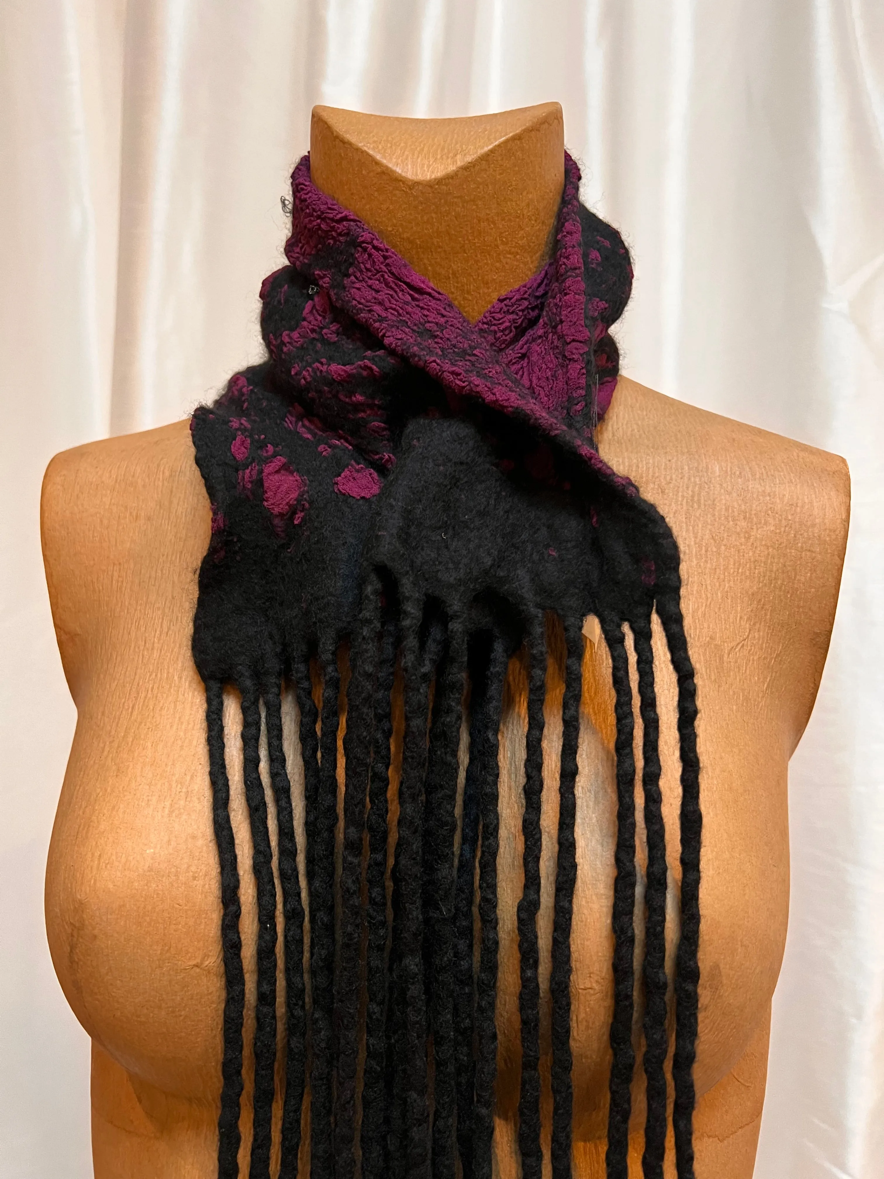 BlckBts Purple and Black Cowl Neck Scarf With Fringe