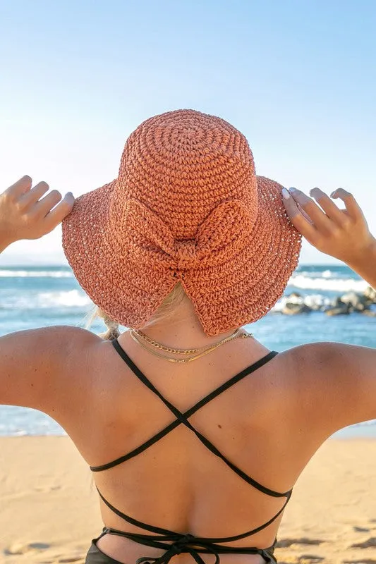 Bow Accent Woven Straw Bucket Sun Hat