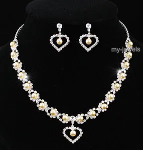 Bridal Heart Peach Pearl Necklace Earrings Set XS1163