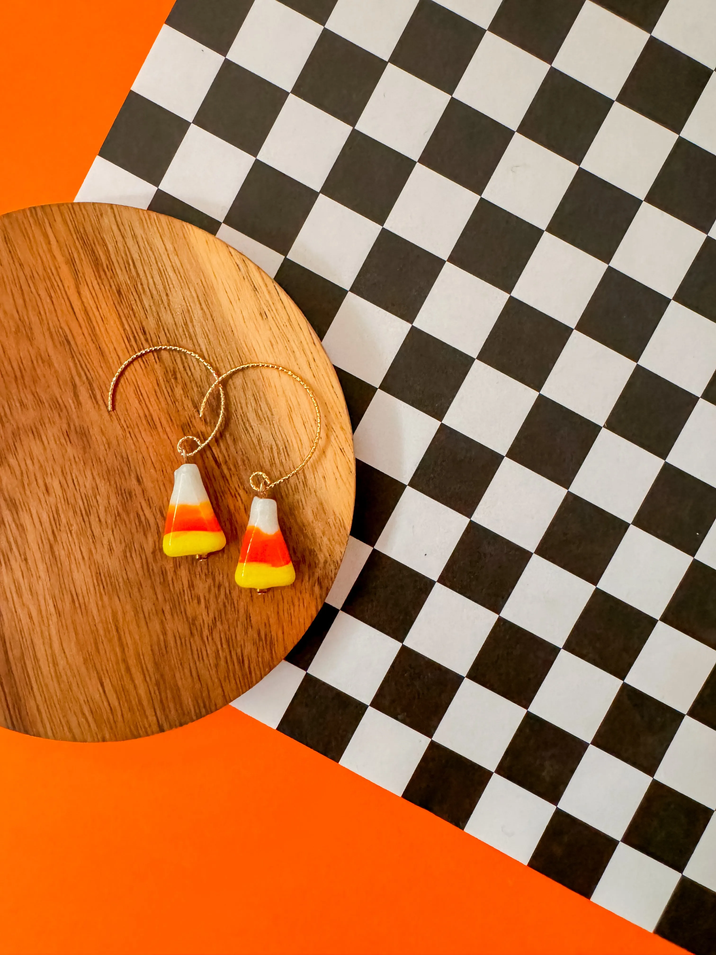 Candy Corn Hoops | Clay Earrings