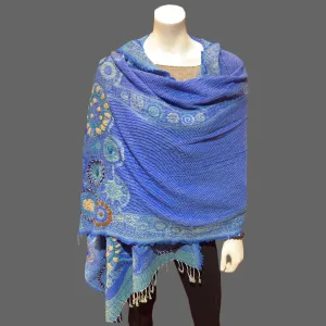 Embroidered wool shawl