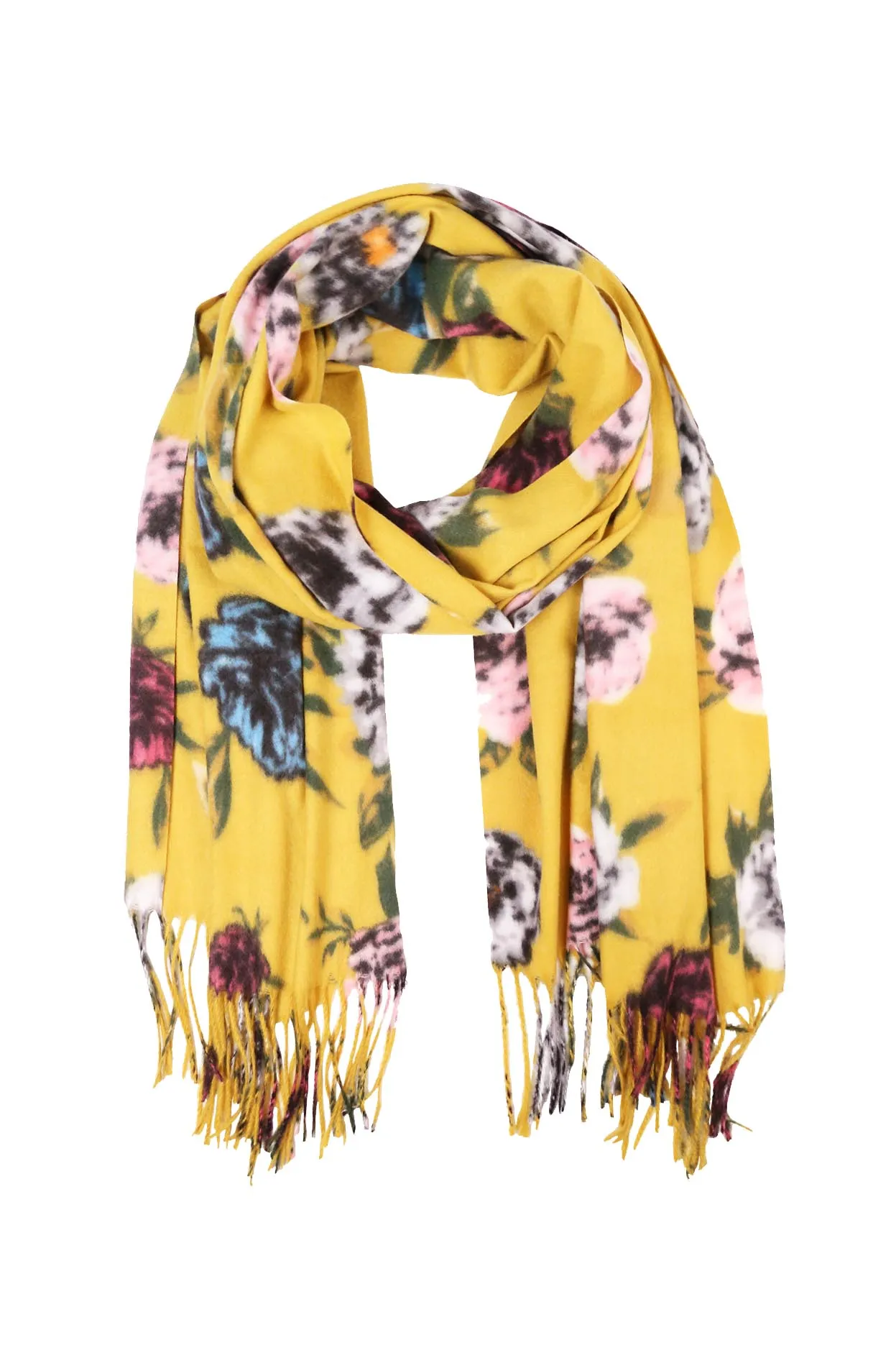 Floral Scarf With Fringe