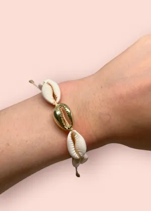 Gold & White cowrie shell wax string bracelet!