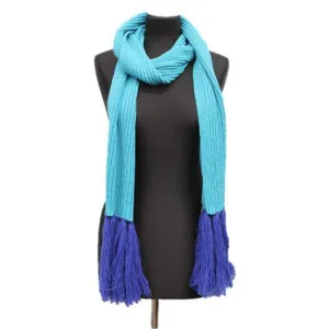 Long Length Scarf With Contrasting Fringe - Dark Blue/Light Blue