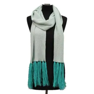 Long Length Scarf With Contrasting Fringe - Turquoise/Light Blue