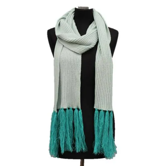 Long Length Scarf With Contrasting Fringe - Turquoise/Light Blue