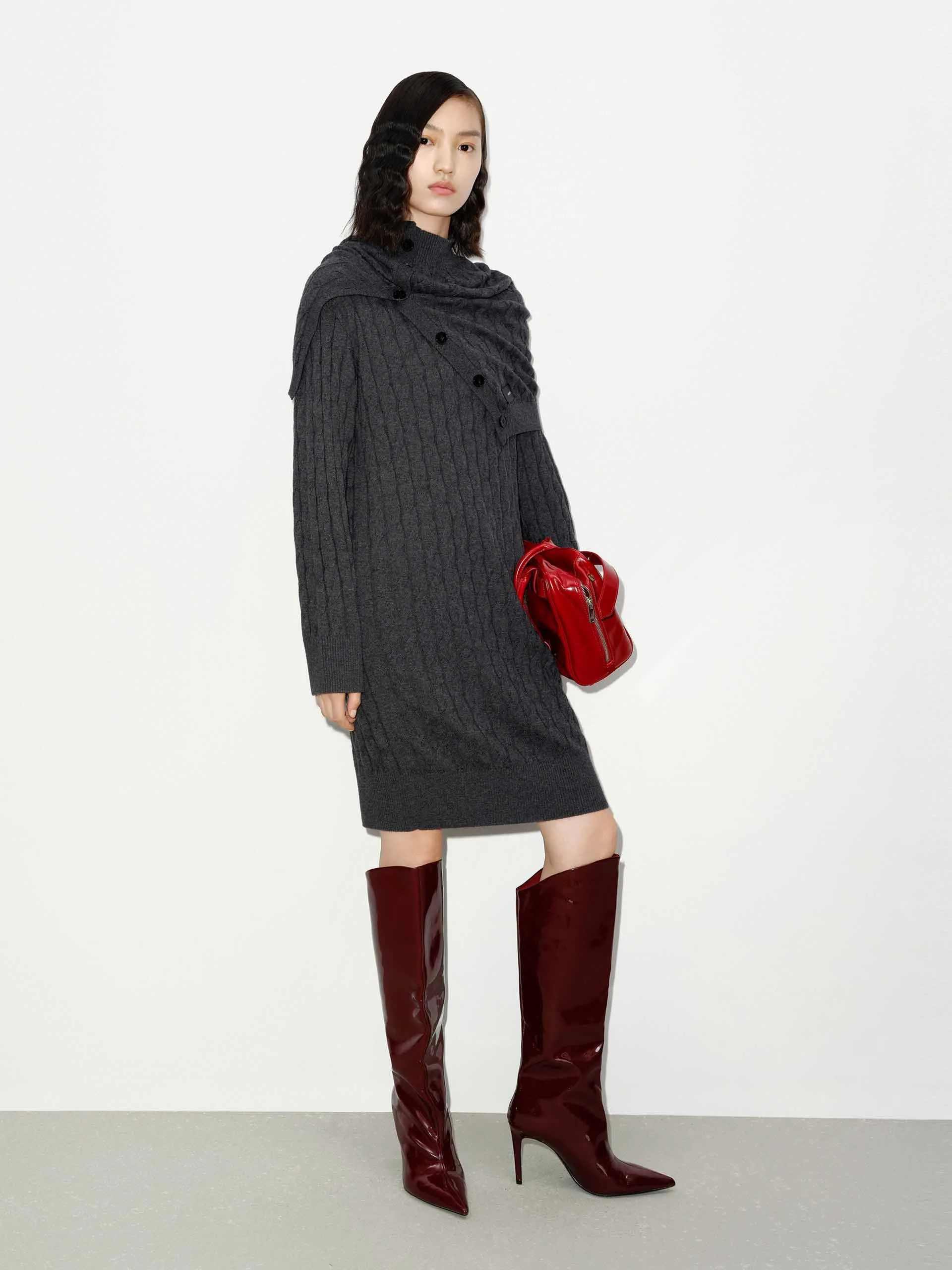 Midi Cut Knit Scarf Dress