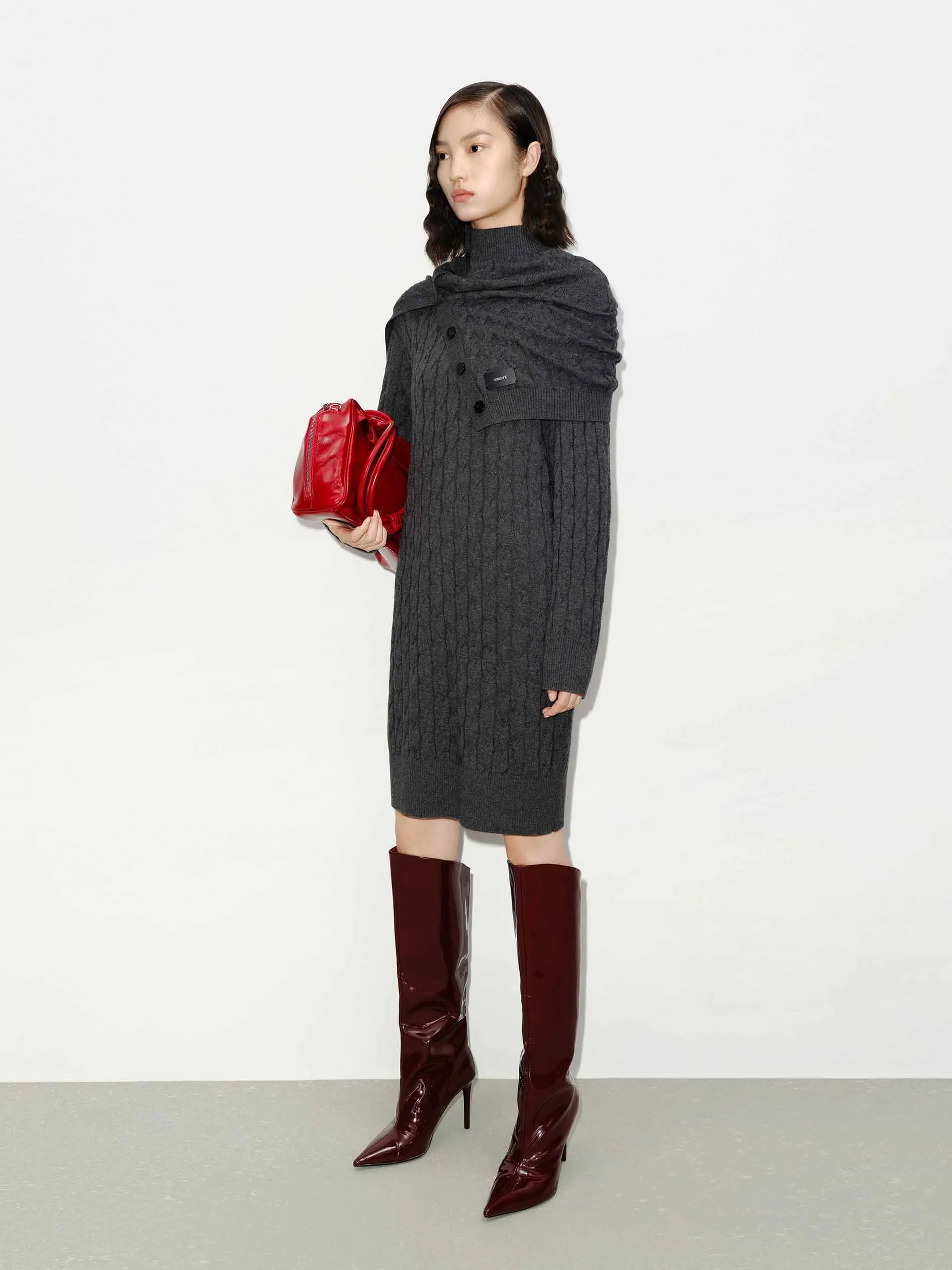 Midi Cut Knit Scarf Dress