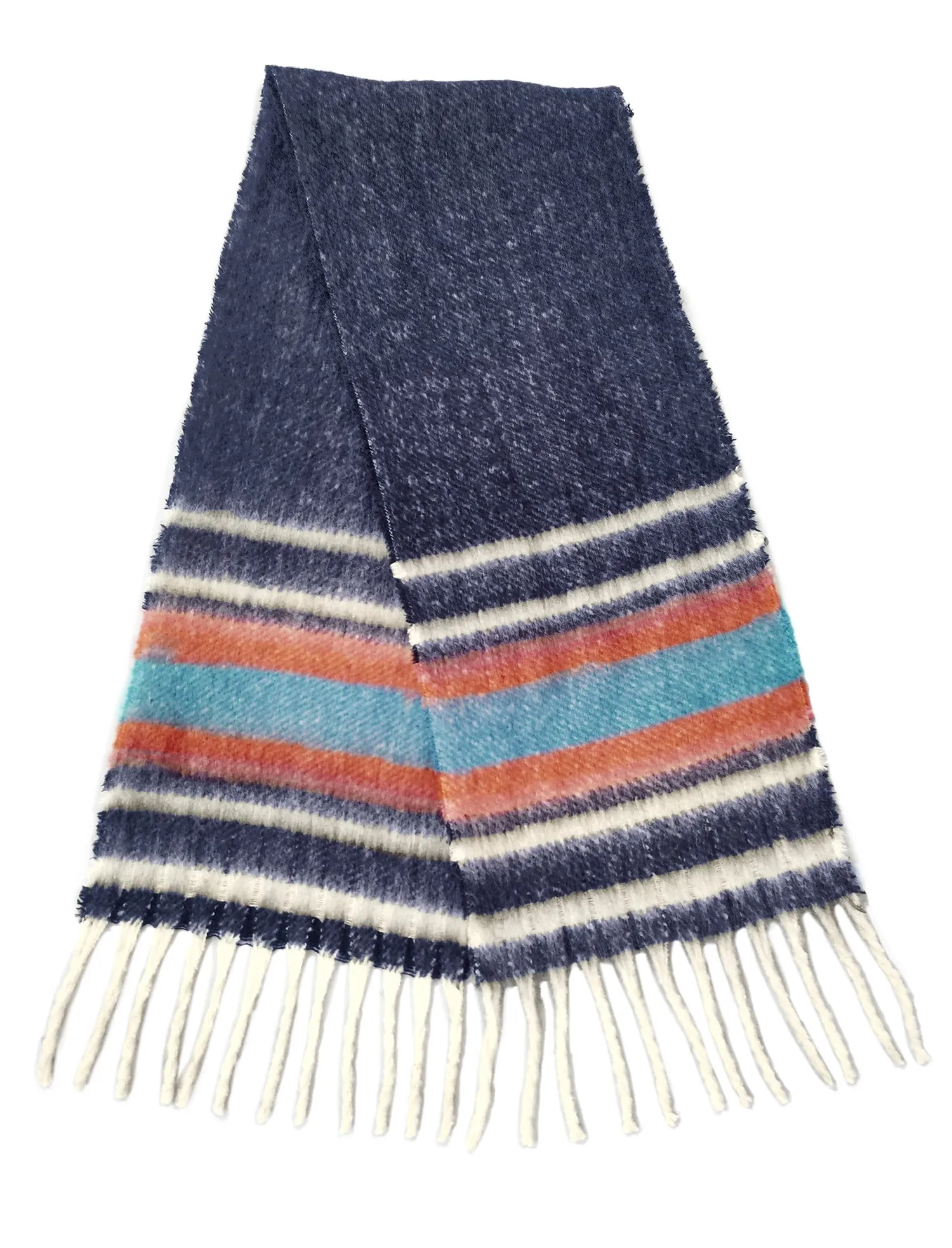 Multi Stripe Cozy Scarf With Fringe