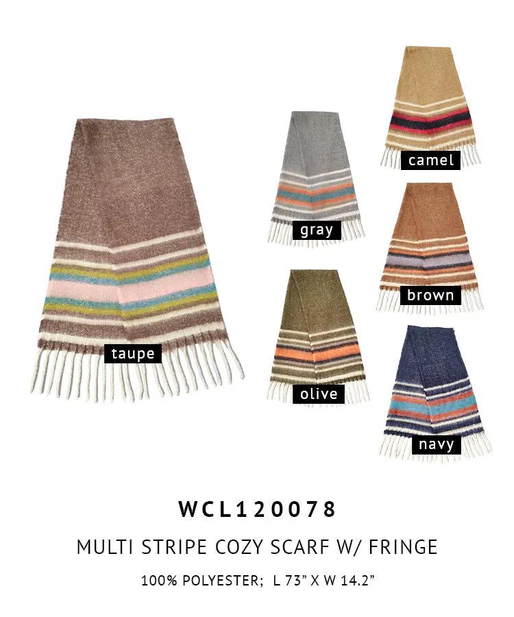 Multi Stripe Cozy Scarf With Fringe