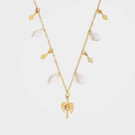 Palm Tree Charm Necklace with Moonstone & Shells in Gold - Palma | By Lunar James