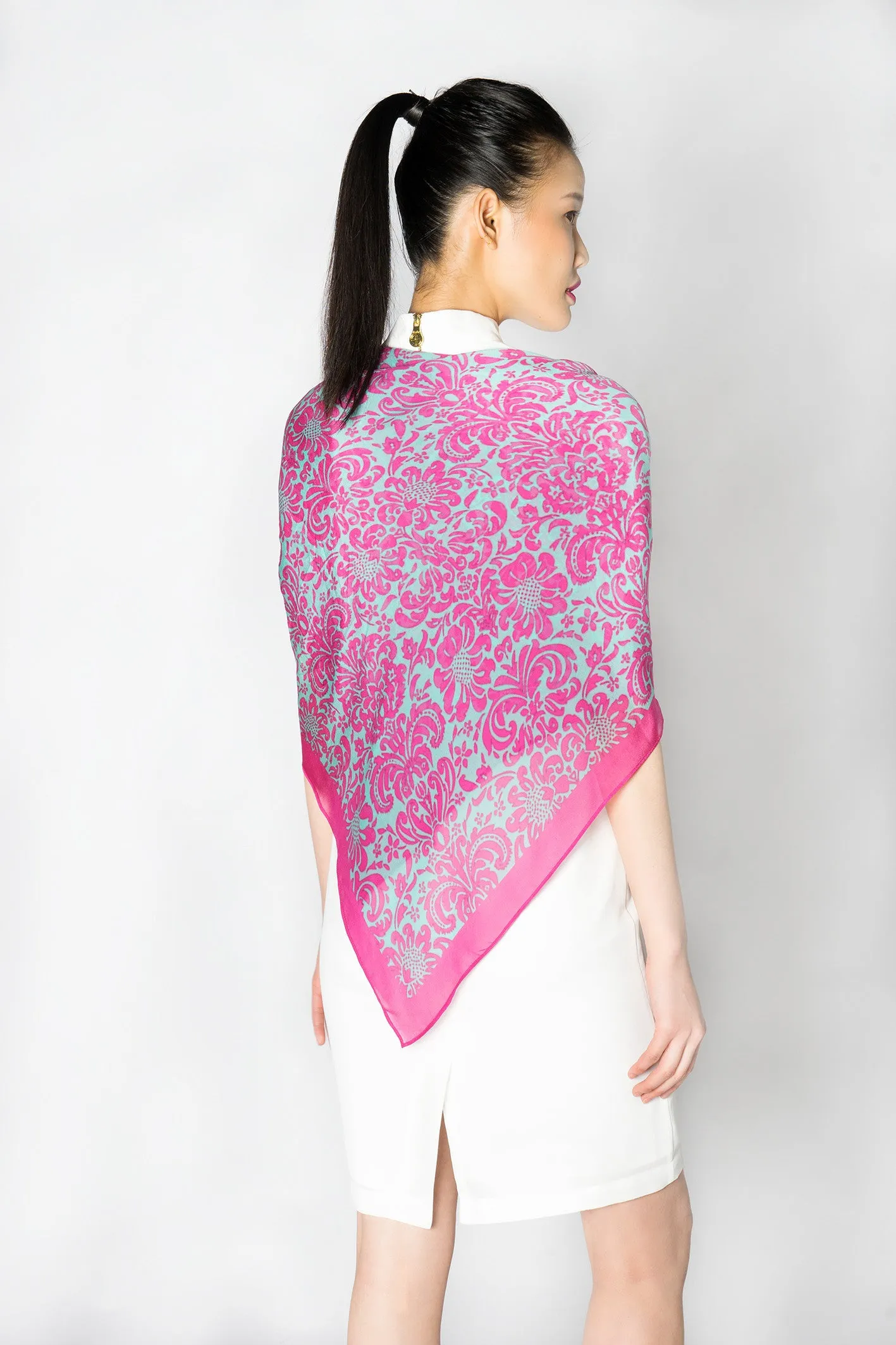 Pink and Blue Signature Print Silk Scarf