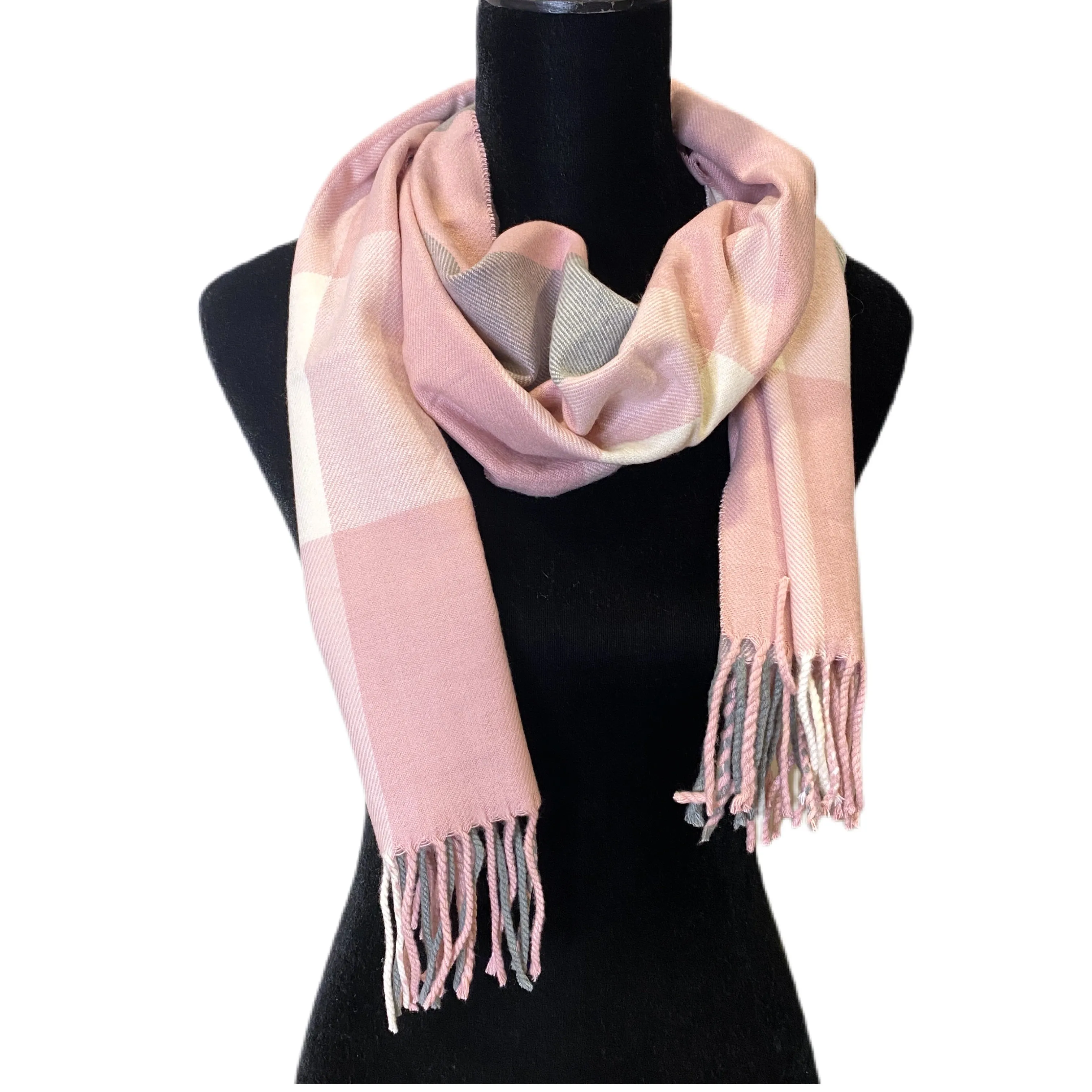 Pink Plaid Fringe Scarf