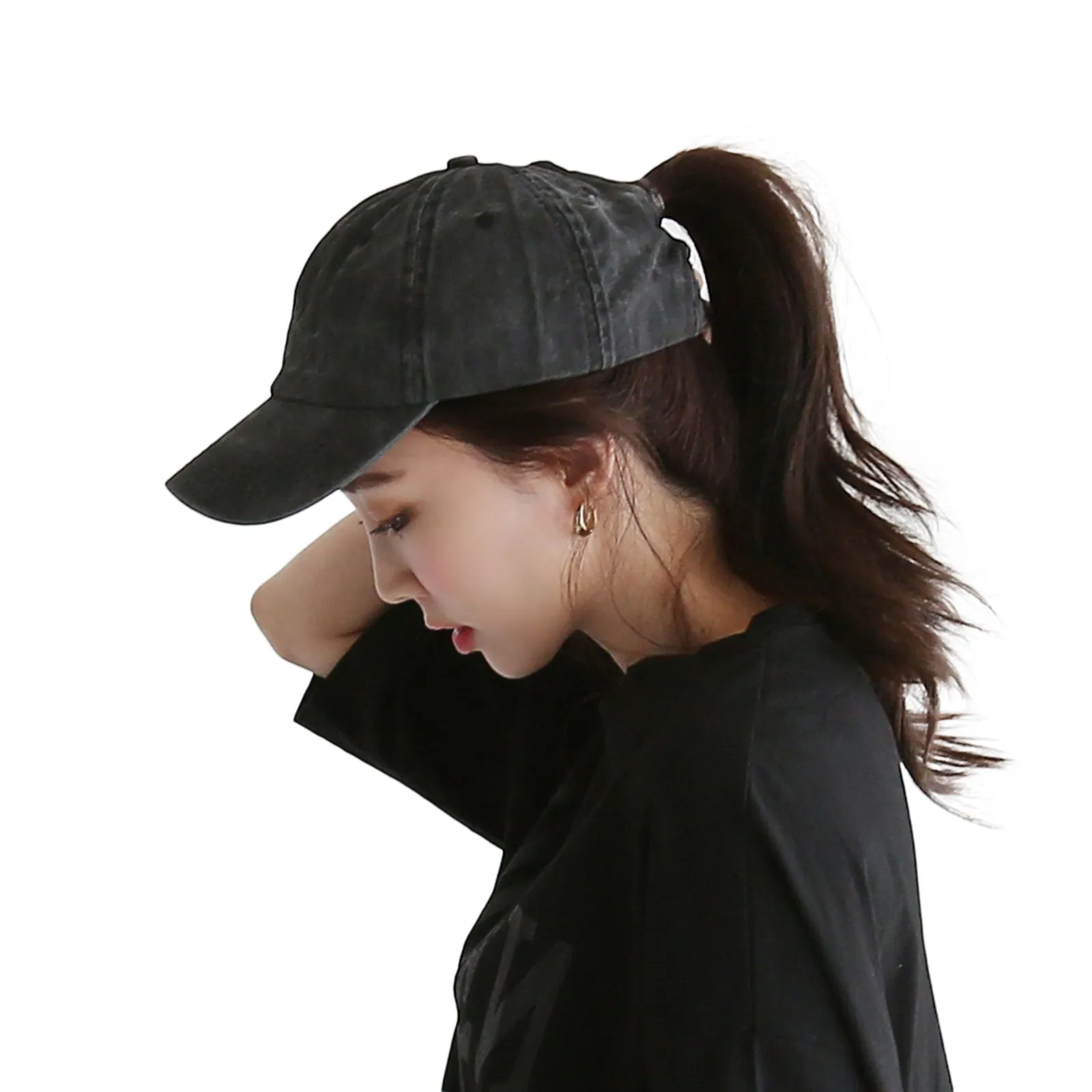 Ponytail High Bun Hat Ponycaps Cotton Baseball Cap PZ10041