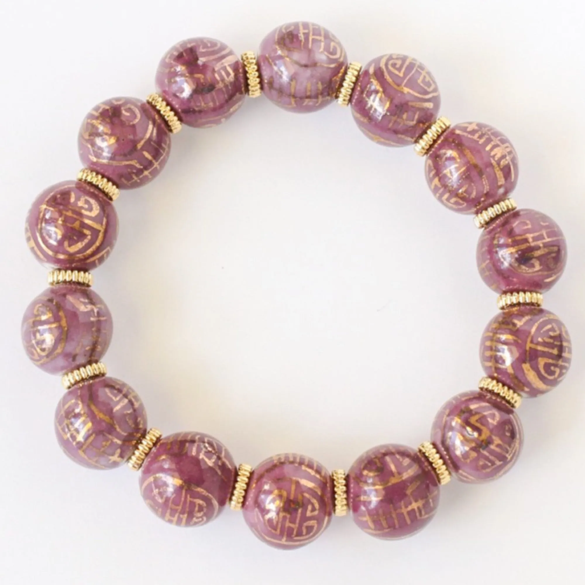 Rose Pink & Gold Chinoiserie Beaded Bracelet