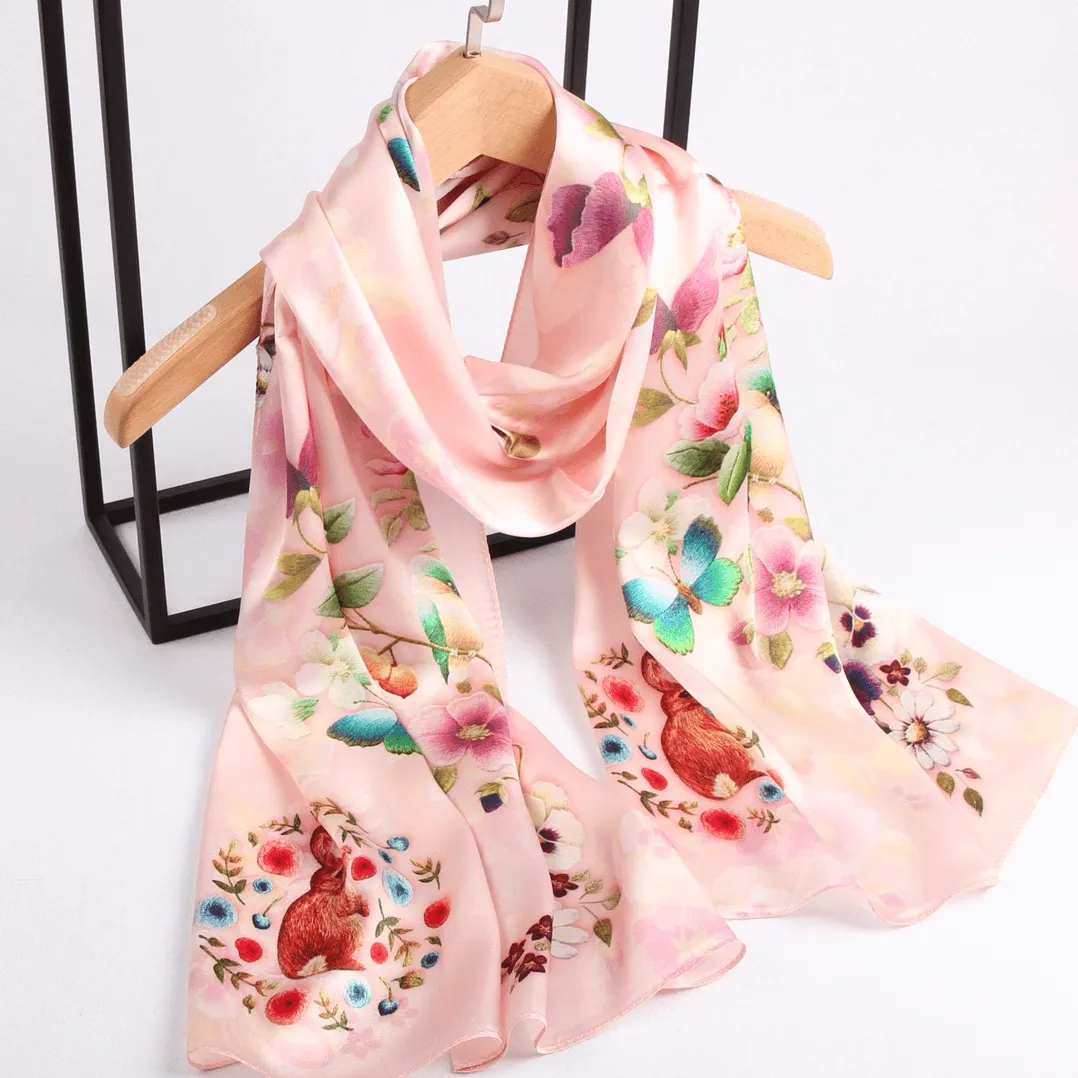 Silk Scarf Collections|Blossom Range|Garden Bliss|Cream|Long Silk Scarf