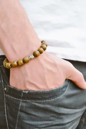 Silver skull bracelet for men, wood beads men's gothic jewelry, gift wrapped