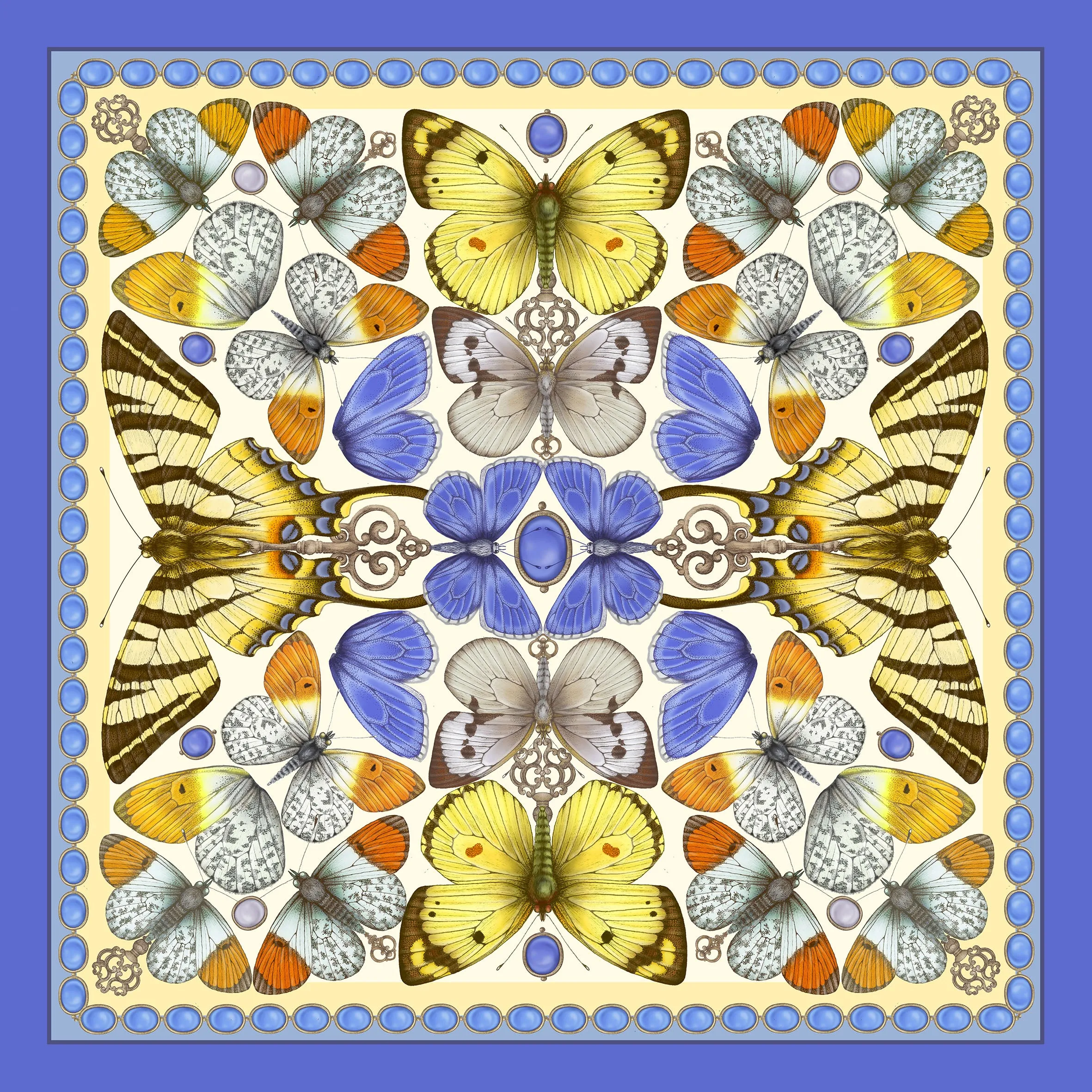 The British Butterfly Silk Scarf - Lemon | 90x90cm [Preorder]