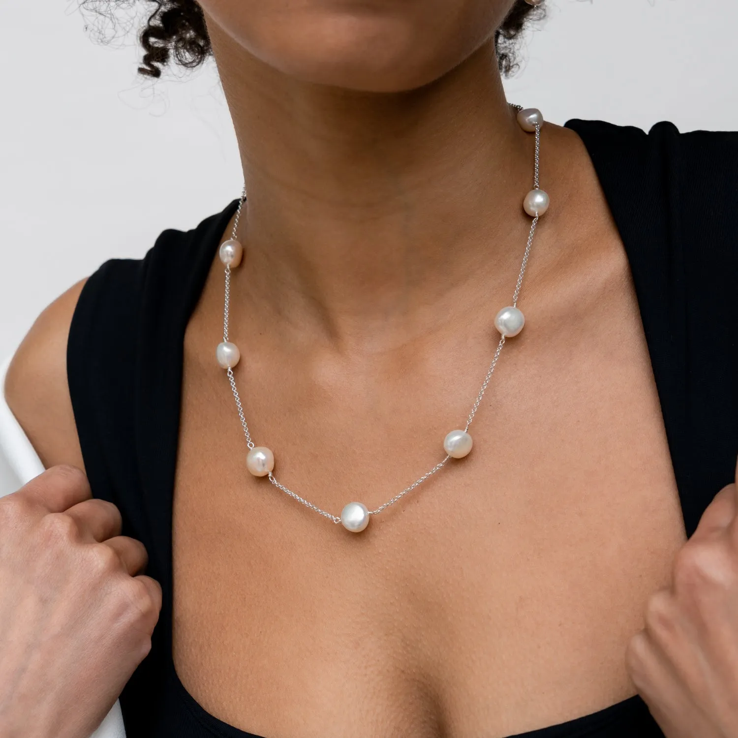 White Baroque Pearl Chain Necklace