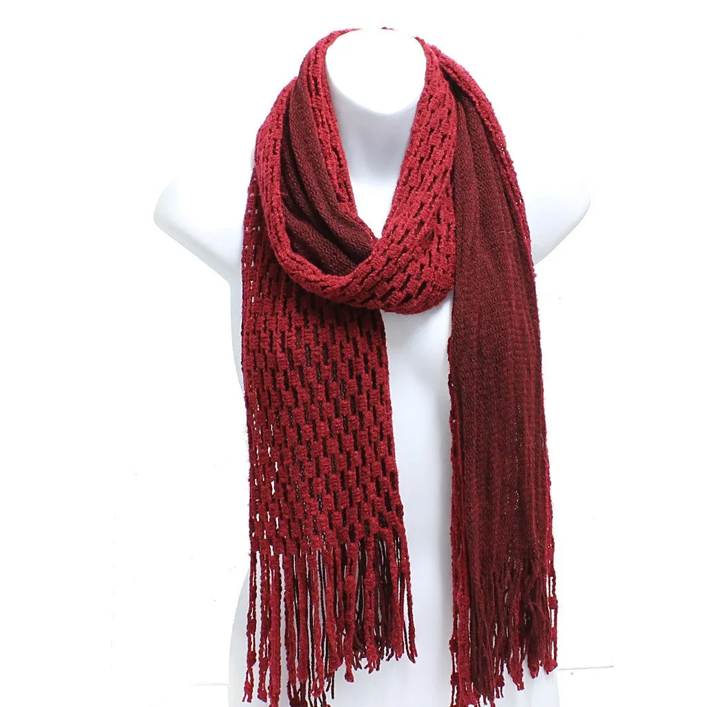 Winter Knit Checker Oblong Scarf Fringe